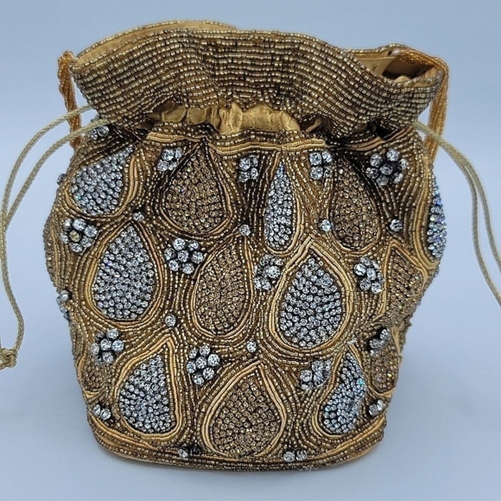 Vintage Style Sparkly Crystal Gold & Silver Purse Handbag #1517